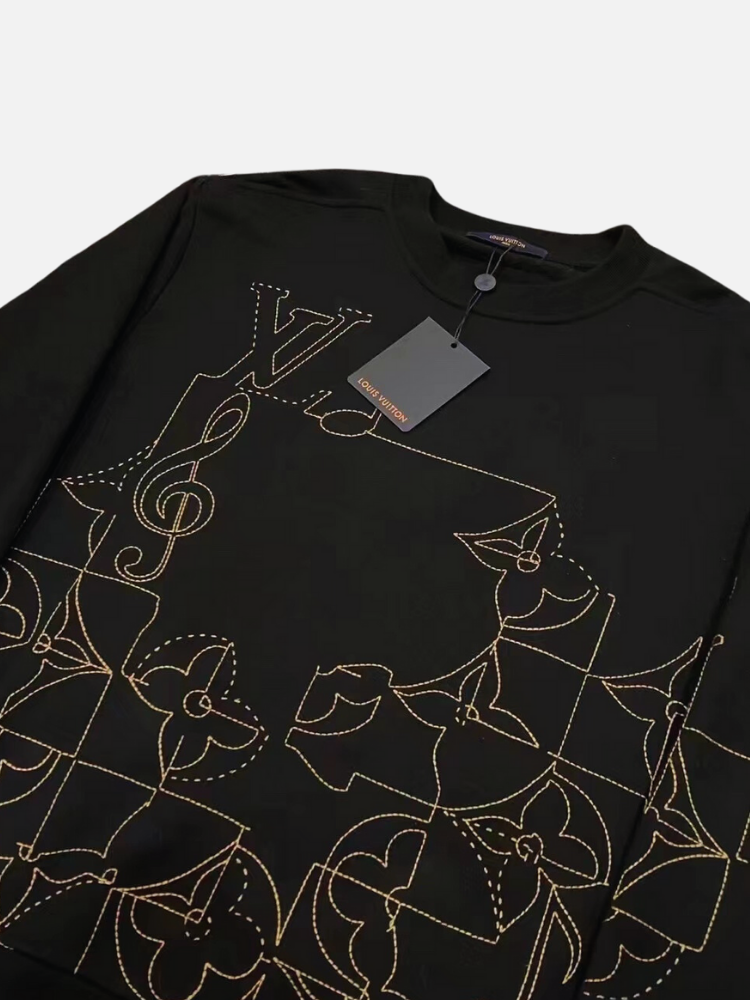 Louis Vuitton LV Black Sweatshirt Embroidered Stitch Print Size: L New With  Tags