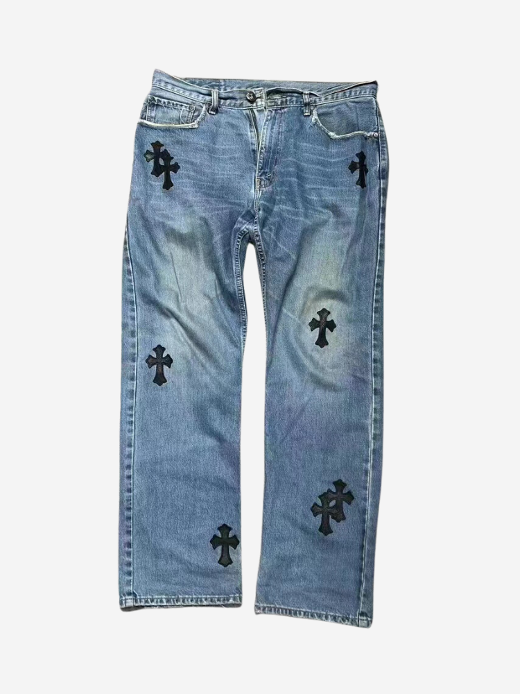 Chrome Hearts Levis 505 Leather Cross Jeans